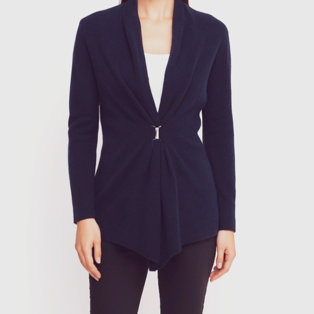Neiman Marcus Sweater Navy Blue Cashmere 3/4 Sleeve Sparkle Cardigan Size L